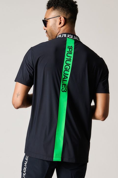 NEON BACK TAPE MOCK / ネオン バック テープラインロゴ 半袖 モックネック Tシャツ (ブラック)