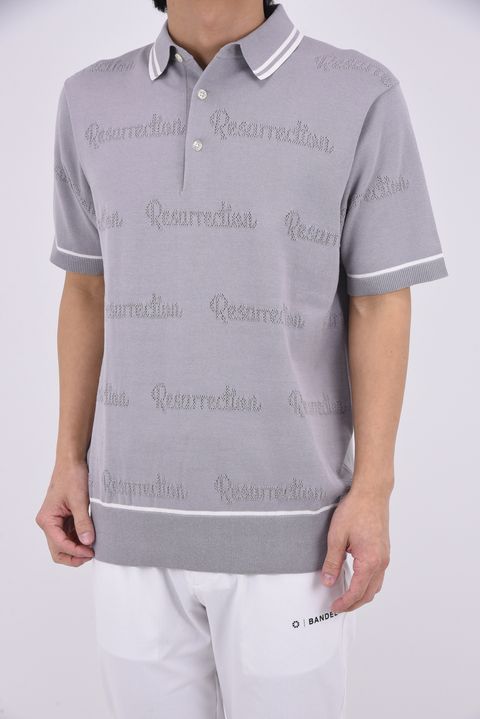 【26SS】 MESH LOGO KNIT POLO / メッシュ編み ライン ニットポロシャツ (グレー)*