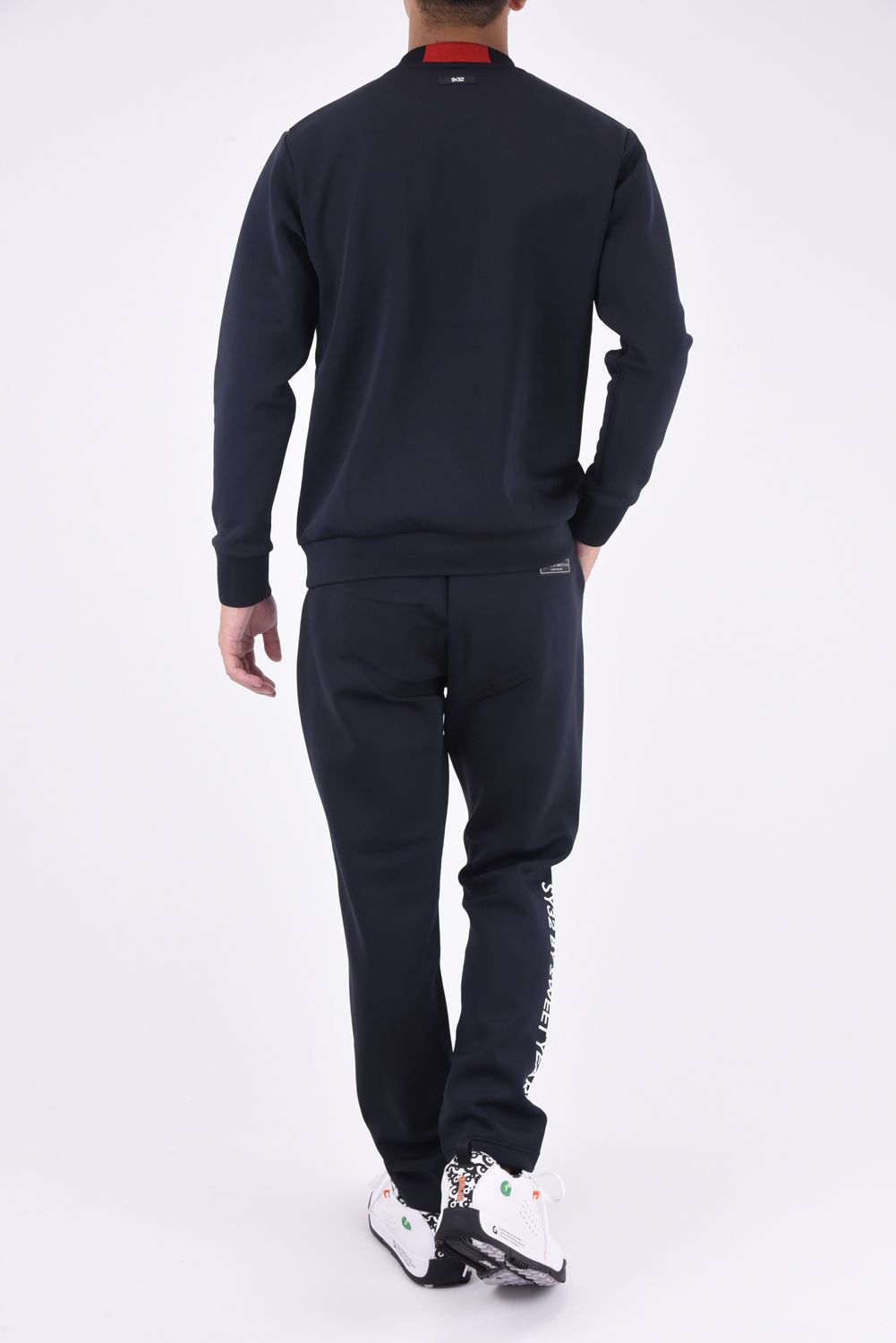 DOUBLE FACE CARDBOARD PANTS / ロゴ ストレッチダンボール テーパードパンツ (ブラック)*