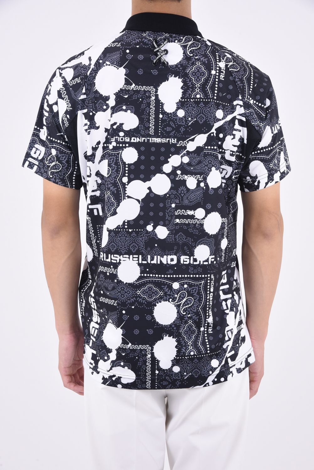 ZIP UP POLO SHIRT / バンダナ柄プリント ポロシャツ ブラック