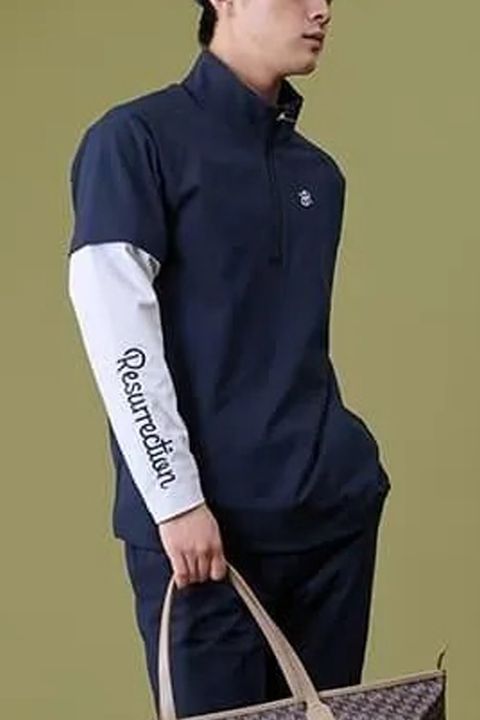 【26AW】 MENS DETACHABLE HALF ZIP SHIRT / ワッフル生地 スリーブデタッチャブル 2WAYハーフジップシャツ (ネイビー)*