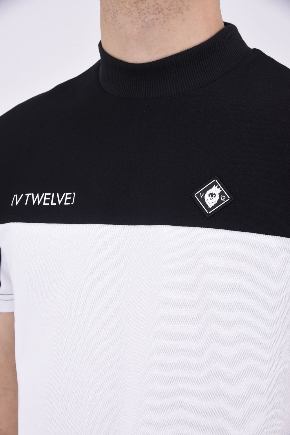 2TONE MOCK / カノコ素材 バイカラー モックネックTシャツ (ブラック)