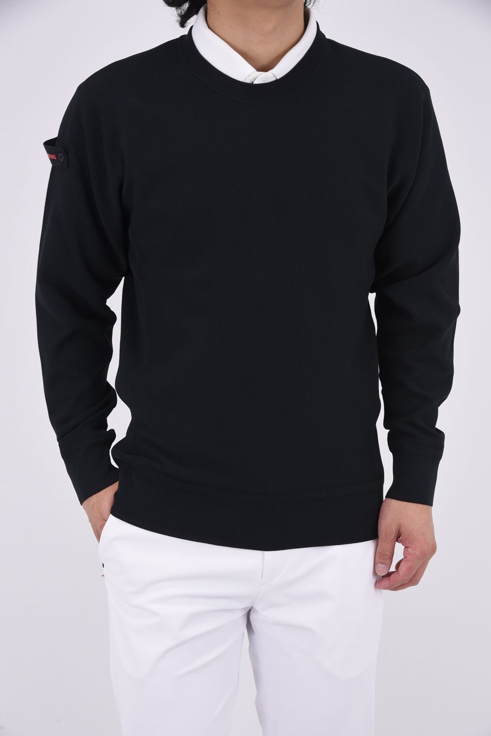 MEN'S WR CREWNECK KNIT / バックロゴ 超撥水糸 クルーネックニット (ブラック)