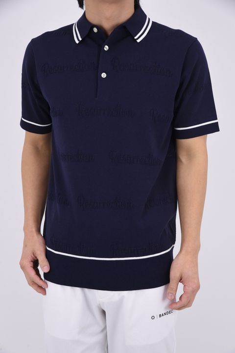 【26SS】 MESH LOGO KNIT POLO / メッシュ編み ライン ニットポロシャツ (ネイビー)*
