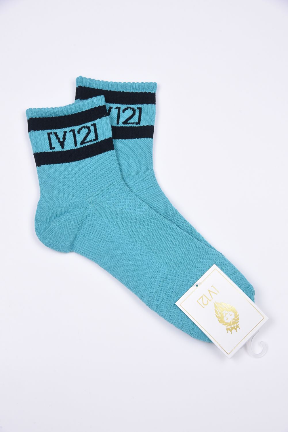 【26SS】 VT LINE MID SOCKS / ブランドロゴジャカード ライン ミドルソックス (ターコイズ)