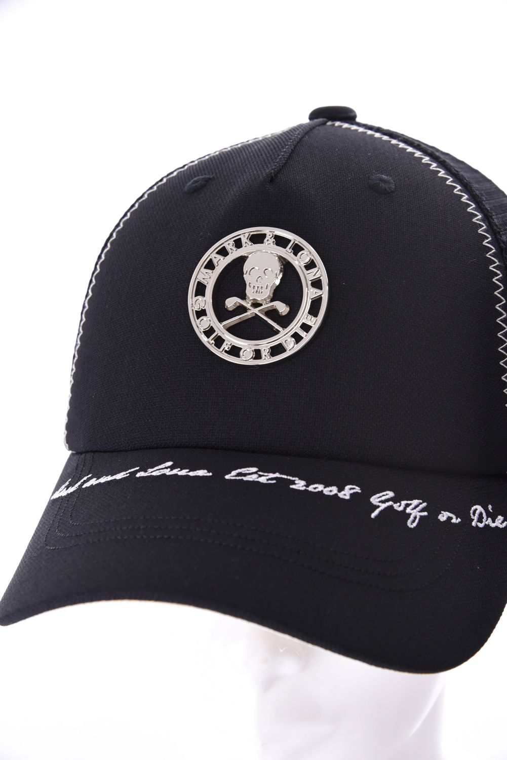 【26AW】 CHROME SKULL MESH CAP / サークルスカルバッジ リネンライク メッシュキャップ (ブラック)