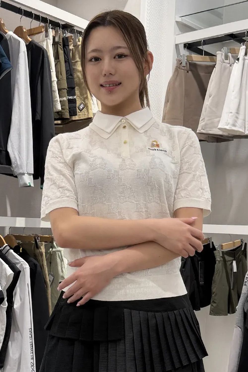 【26SS】【レディース】 QUADRO ICON 2-WAY COLLAR KNIT POLO / ダブルカラー ニットポロシャツ (ホワイト)