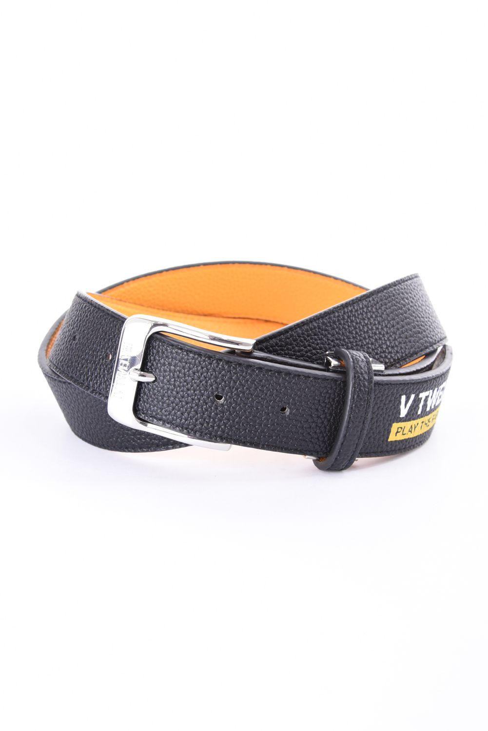 【26AW】 EXP BELT / ブランドロゴ アクセントカラー レザー調ベルト (ブラック)