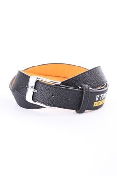 【26AW】 EXP BELT / ブランドロゴ アクセントカラー レザー調ベルト (ブラック)