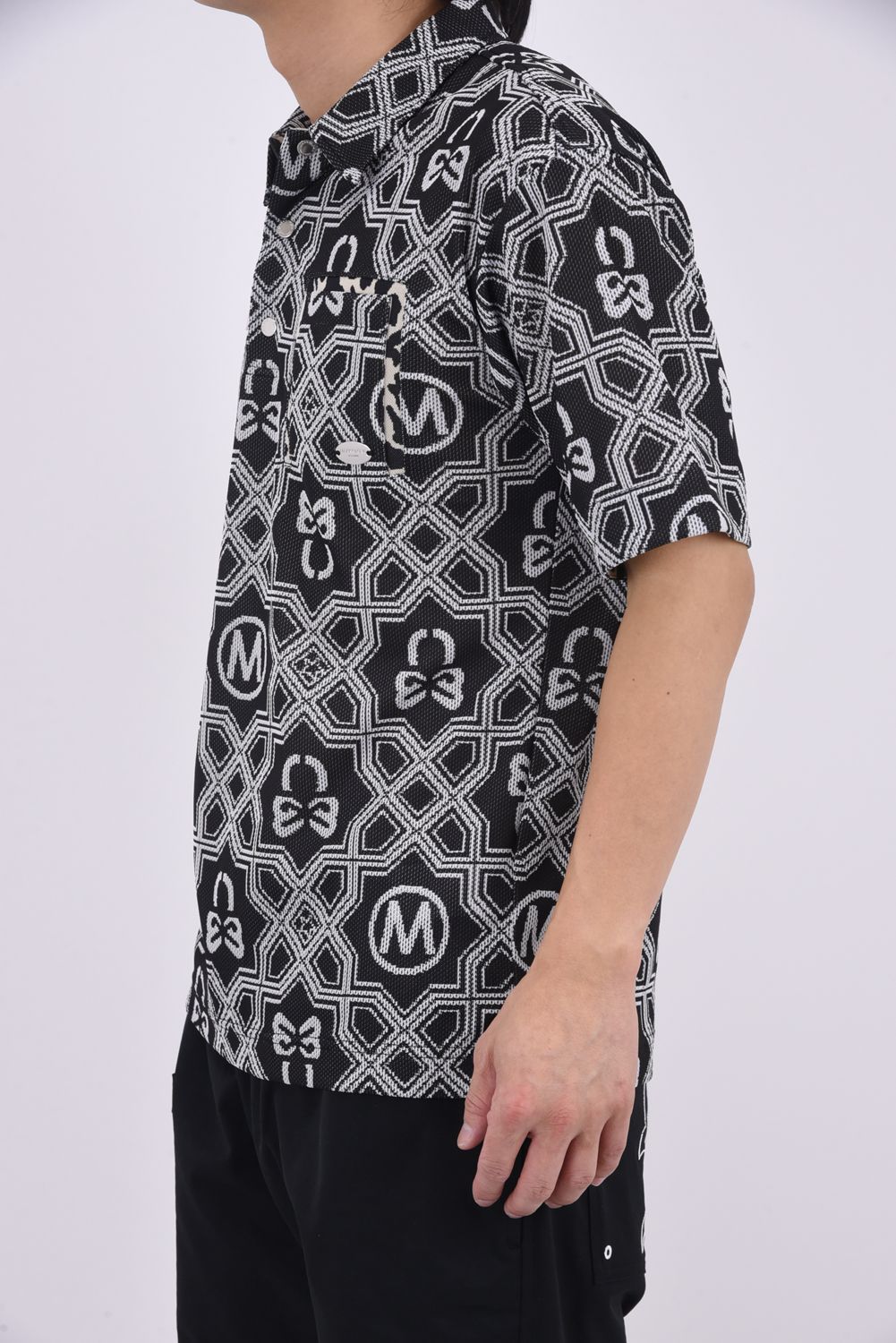 【26SS】 DOMINANT MESH SHIRT / ジオメトリックパターン総柄 ジャパンメイド メッシュポロシャツ (ブラック)