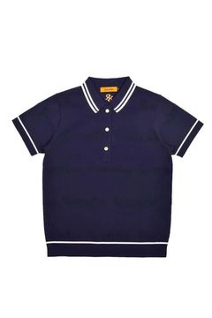 【26SS】【レディース】 MESH LOGO KNIT POLO / メッシュ編み ライン ニットポロシャツ (ネイビー)*