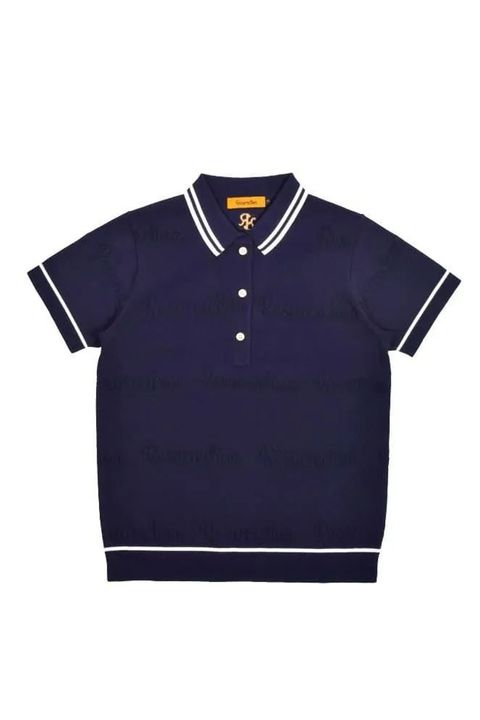 【26SS】【レディース】 MESH LOGO KNIT POLO / メッシュ編み ライン ニットポロシャツ (ネイビー)*