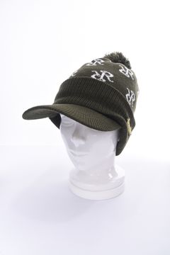GM KNITVISOR CAP / ブランドオリジナルロゴ ポンポンニット バイザーキャップ (カーキ)