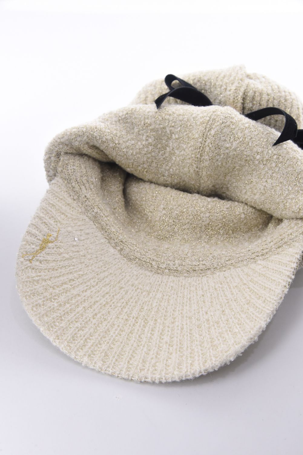 【レディース】 SCOPE POM VISOR BEANIE / ラメ糸 ブランドロゴジャカード 梵天付きニットキャップ (ベージュ)