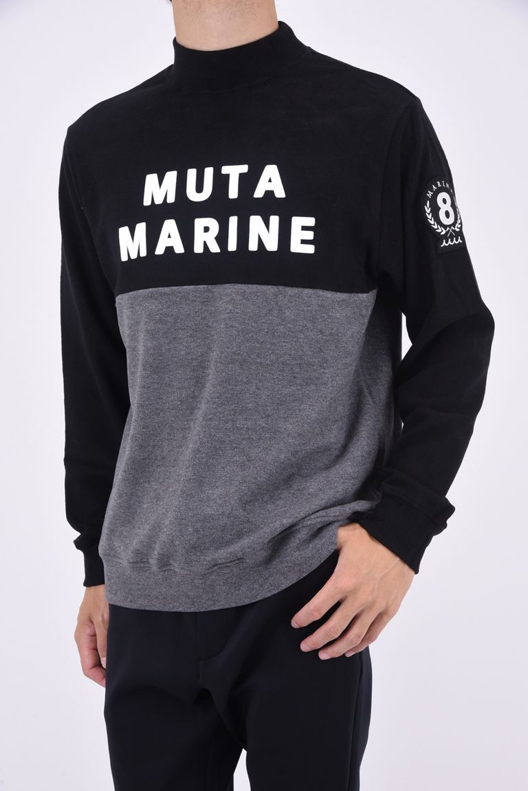 muta - LOGO MOCK NECK / ライトニット バイカラー モックネックプル  