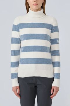 【25AW】【レディース】 ボーダー柄モールタートルネックセーター (ホワイト)