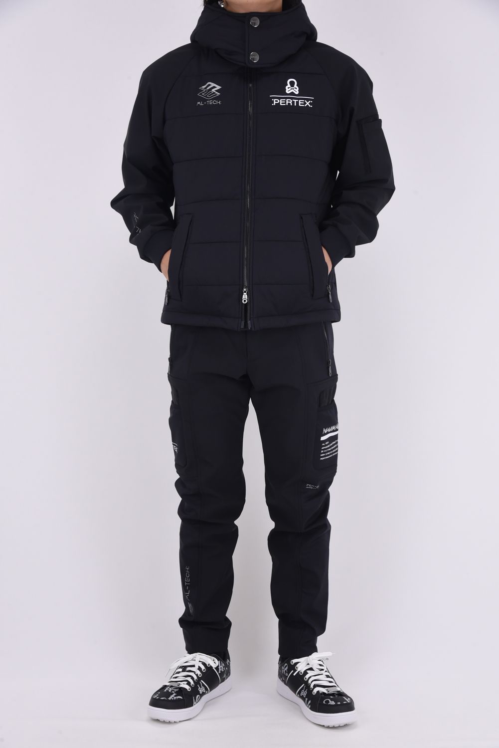 【2025AW】 PRIMAL AIR HYBRID JACKET / PERTEX®ナイロン リフレクタープリント ハイブリッドパファージャケット (ブラック）