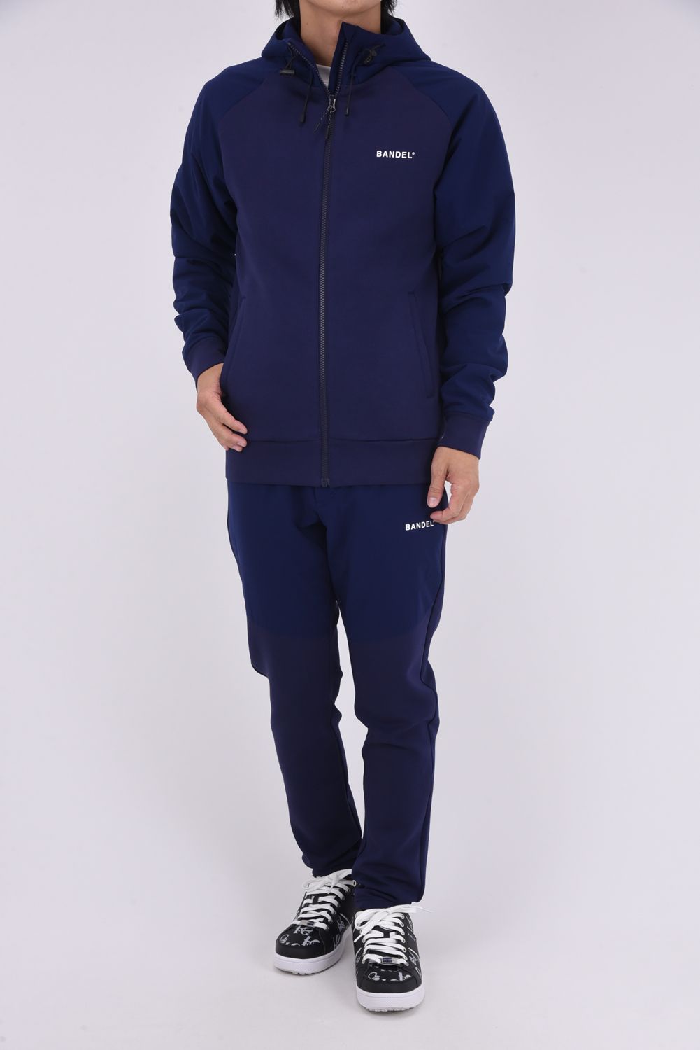 【25AW】 SWITCH RAGLAN SLEEVE ZIP HOODIE / ボンディング素材 ラグランスリーブ ハイネックジップフーディー (ネイビー)