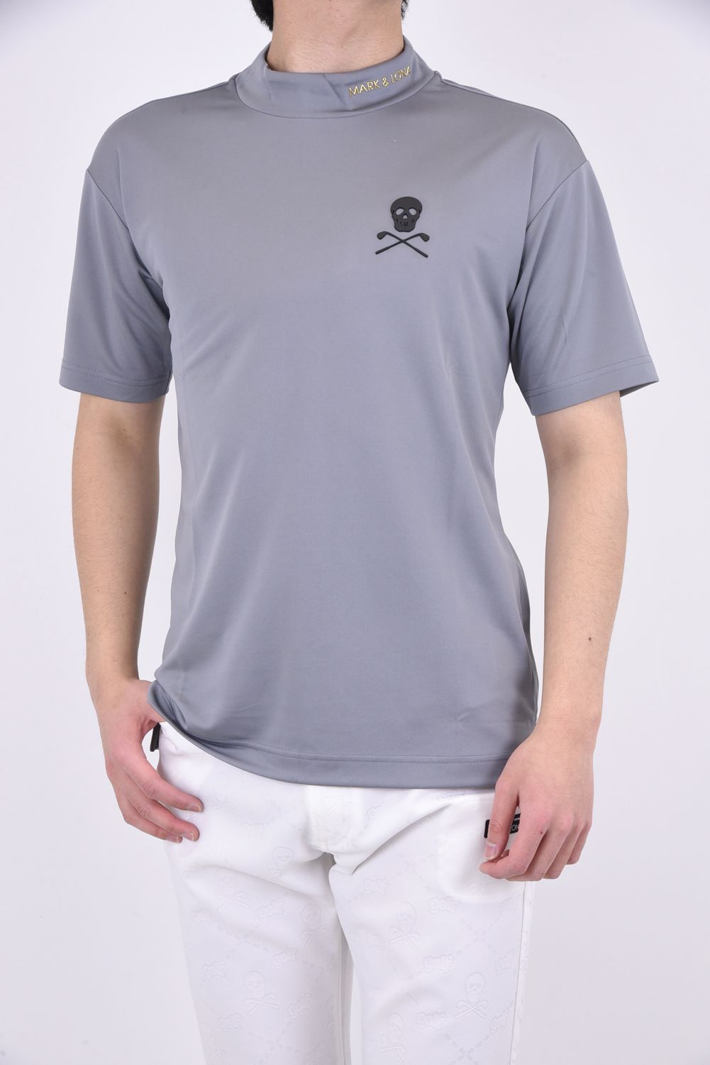 JADED MOCK NECK TOP / 3Dブランドロゴ アイアンスカル 半袖モックネックTシャツ グレー - 44(S)