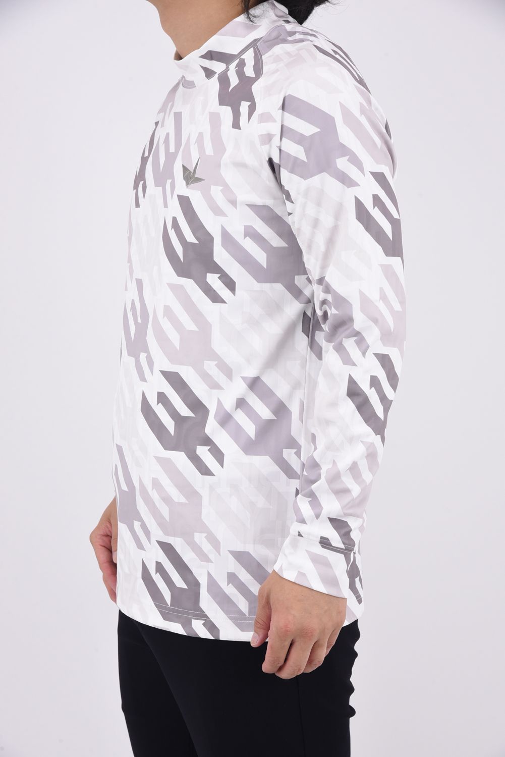 MOCK HOUNDSTOOTH / 千鳥格子柄 ロングスリーブ モックネックTシャツ (ホワイト)