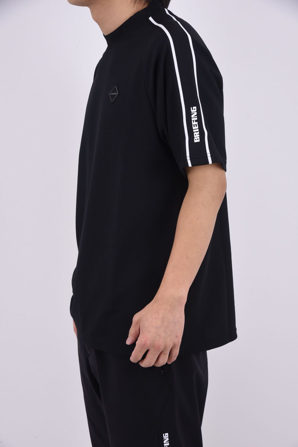 【26SS】 MEN'S LINE HIGHNECK RF / カノコ生地 ラインロゴテープ リラックスフィット モックネックTシャツ (ブラック)