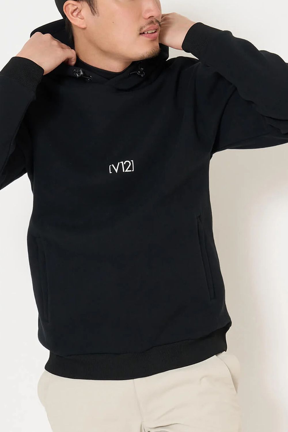 【26AW】 RING LOGO PARKA / ダンボールニット サークルロゴ ジップポケット プルオーバーフーディー (ブラック)