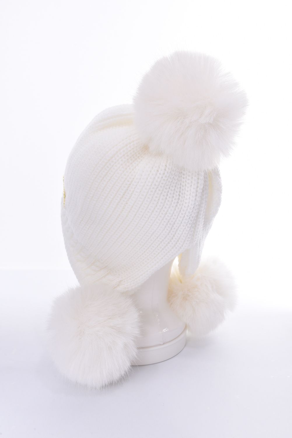 TRIPLE POMPOM KNIT CAP / ブランドロゴ ポンポン ニットキャップ (ホワイト)