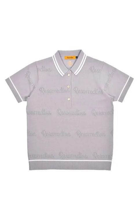 【26SS】【レディース】 MESH LOGO KNIT POLO / メッシュ編み ライン ニットポロシャツ (グレー)*