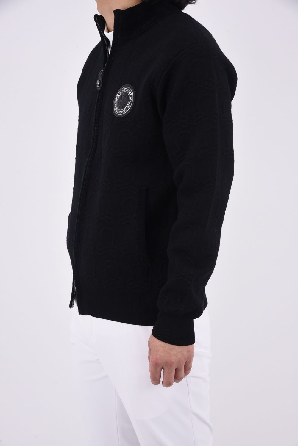 EVER STAND ZIP JACKET / ブランクスカル エンボス調総柄 ジップアップ ニットブルゾン (ブラック)