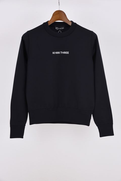 【26AW】【レディース】 COMFORT HOLLOW FIBER KNIT / ブランドロゴ クルーネック スポーツニット (ブラック)