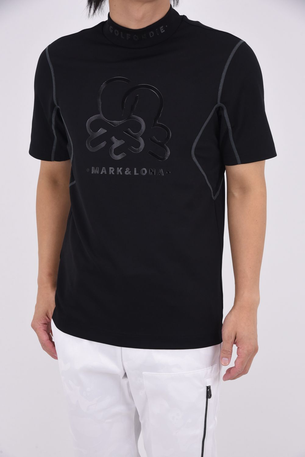 【2025AW】 D.D CONTRAST POLY BLENDED MOCK / ブランクスカルロゴ 異素材切り替え モックネックTシャツ (ブラック)