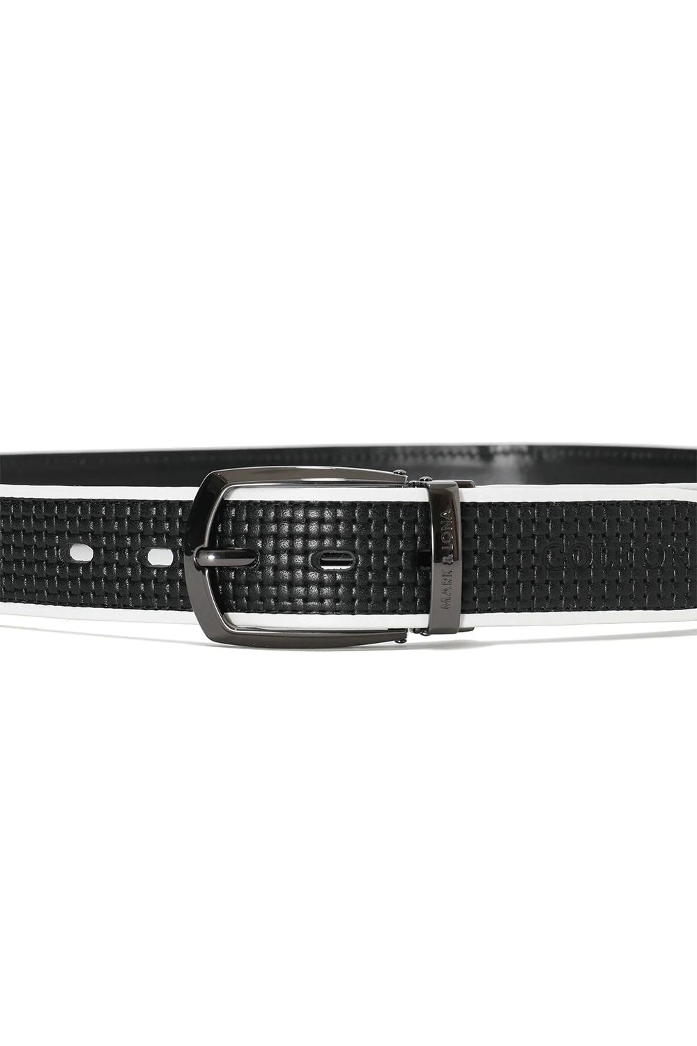 【26SS】 PANZA WEAVE LEATHER BELT / トリムデザイン バスケットウィーブ型押し レザーベルト (ブラック)