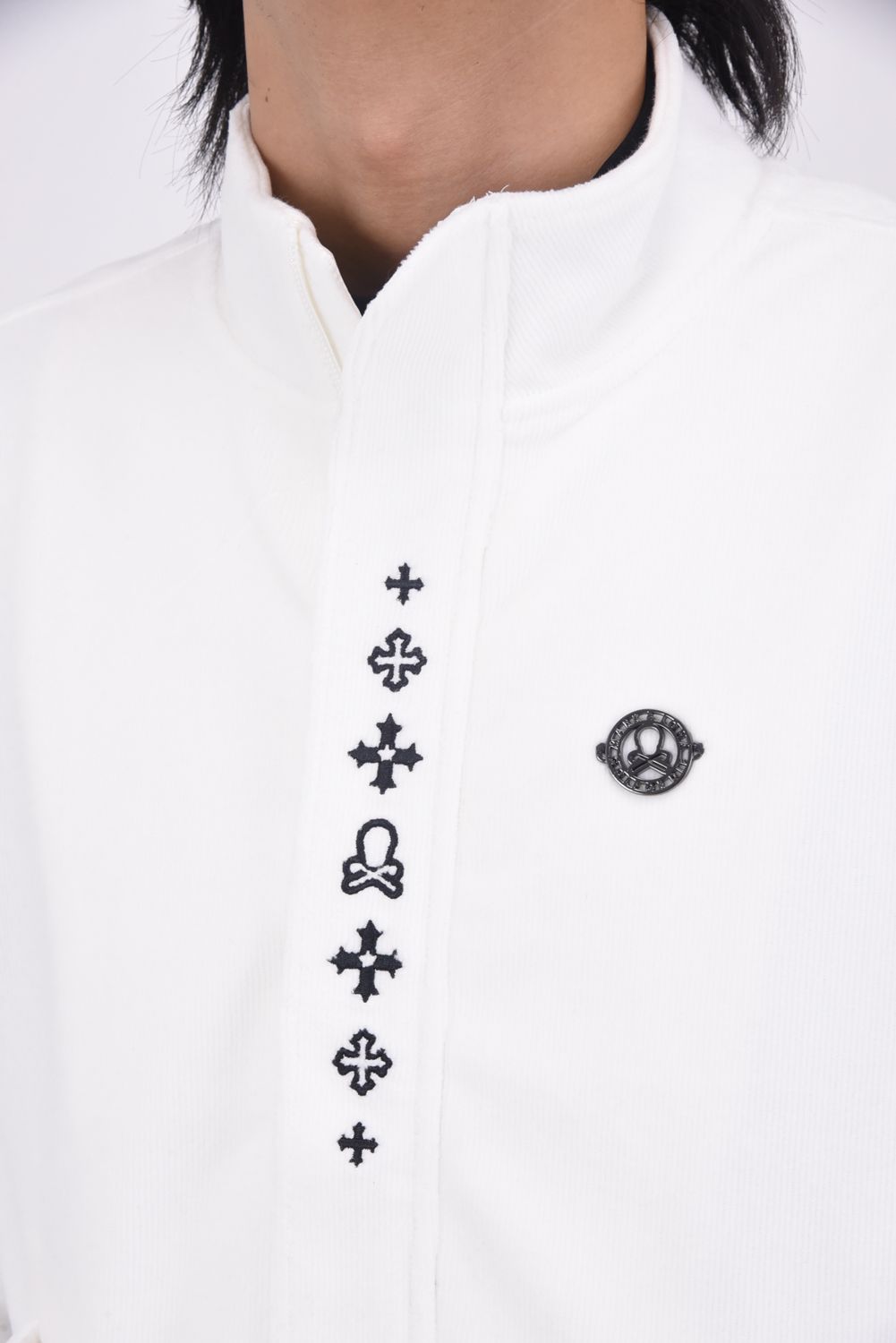 【2025AW】 SVASTIKA TRACK JACKET / コーデュロイジャージー クロスモチーフ刺繍 トラックジャケット (オフホワイト)