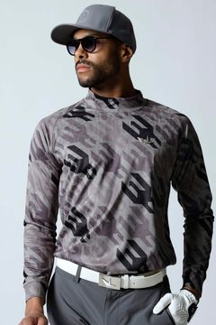 MOCK HOUNDSTOOTH / 千鳥格子柄 ロングスリーブ モックネックTシャツ (ブラック)
