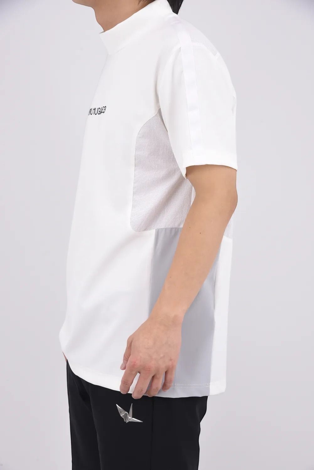 【26SS】 SWITCHING MOCK NECK / 異素材切り替え ドットエア モックネックTシャツ (ホワイト)