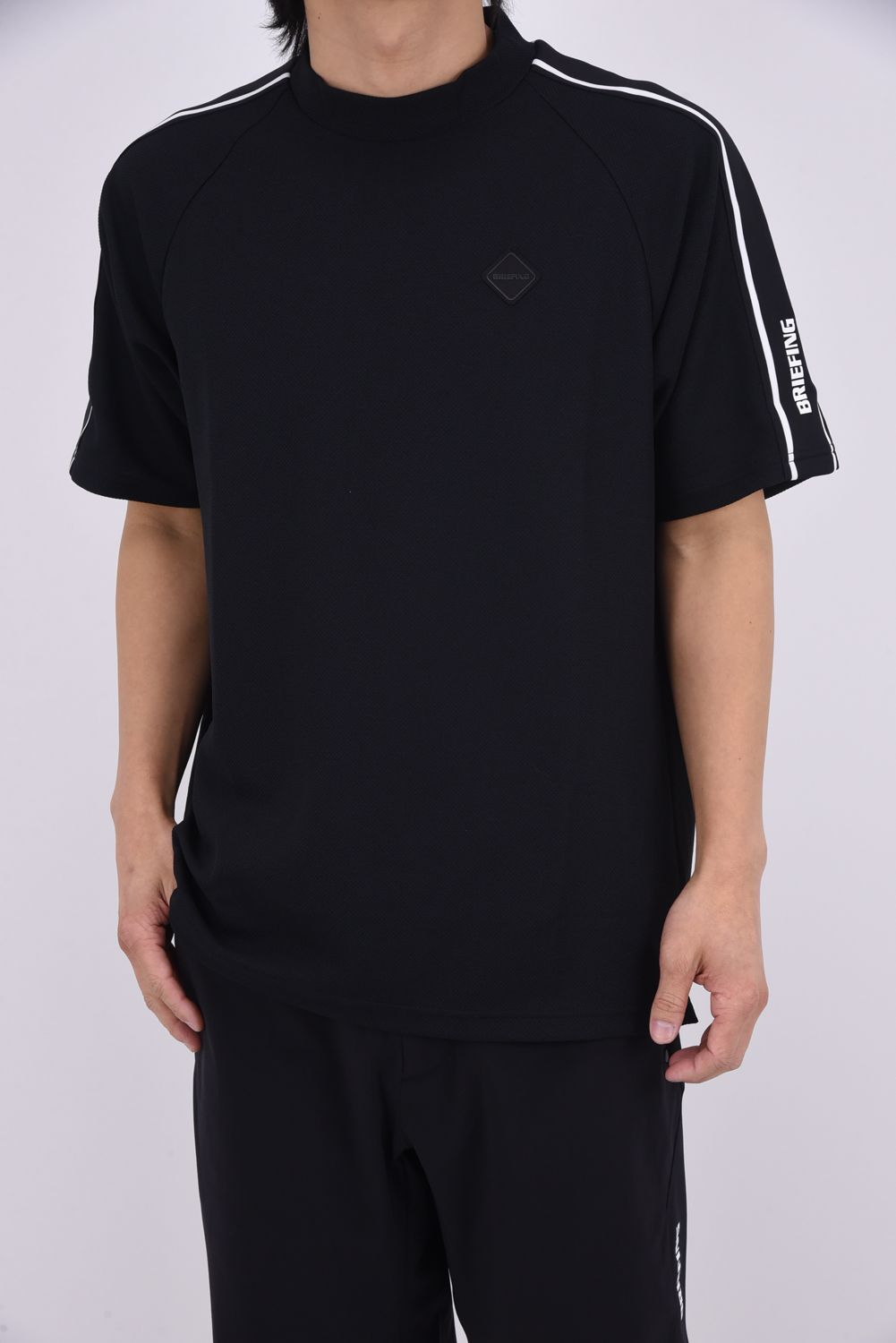 【26SS】 MEN'S LINE HIGHNECK RF / カノコ生地 ラインロゴテープ リラックスフィット モックネックTシャツ (ブラック)