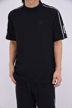 【26SS】 MEN'S LINE HIGHNECK RF / カノコ生地 ラインロゴテープ リラックスフィット モックネックTシャツ (ブラック)