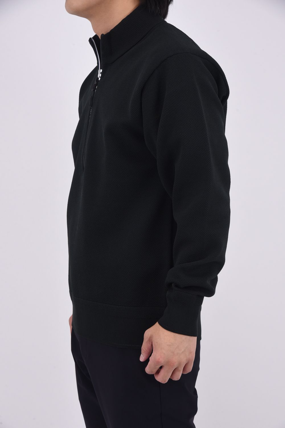【25AW】 MEN'S WR KNIT HALFZIP TOP / 超撥水糸 鹿の子編み ハーフジップニット (ブラック)
