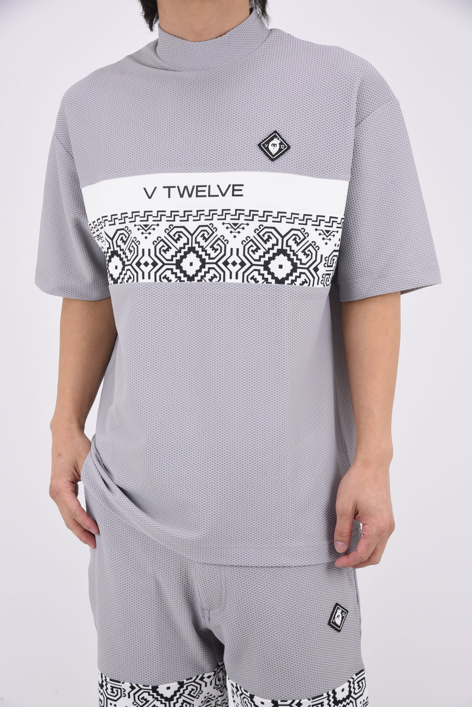 【26SS】 BAN COMFO MOCK / ワッフル生地 バンダナ柄 モックネックTシャツ (グレー)