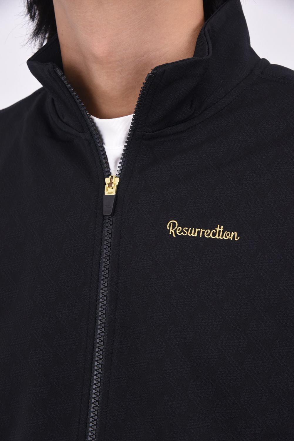 【25AW】 JACQUARD STAND COLLAR JACKET / ジャガード スタンド カラージャケット (ブラック)*