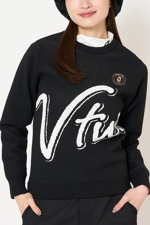 【26AW】【レディース】 BIG HICKY KNIT / ビッグロゴ 防風裏地付き クルーネックニット (ブラック)