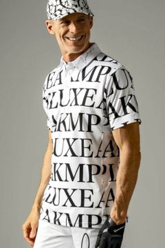 HORIZONTAL PATTERN LOGO POLO SHIRTS / 襟ロゴ 総柄 半袖ポロシャツ ホワイト
