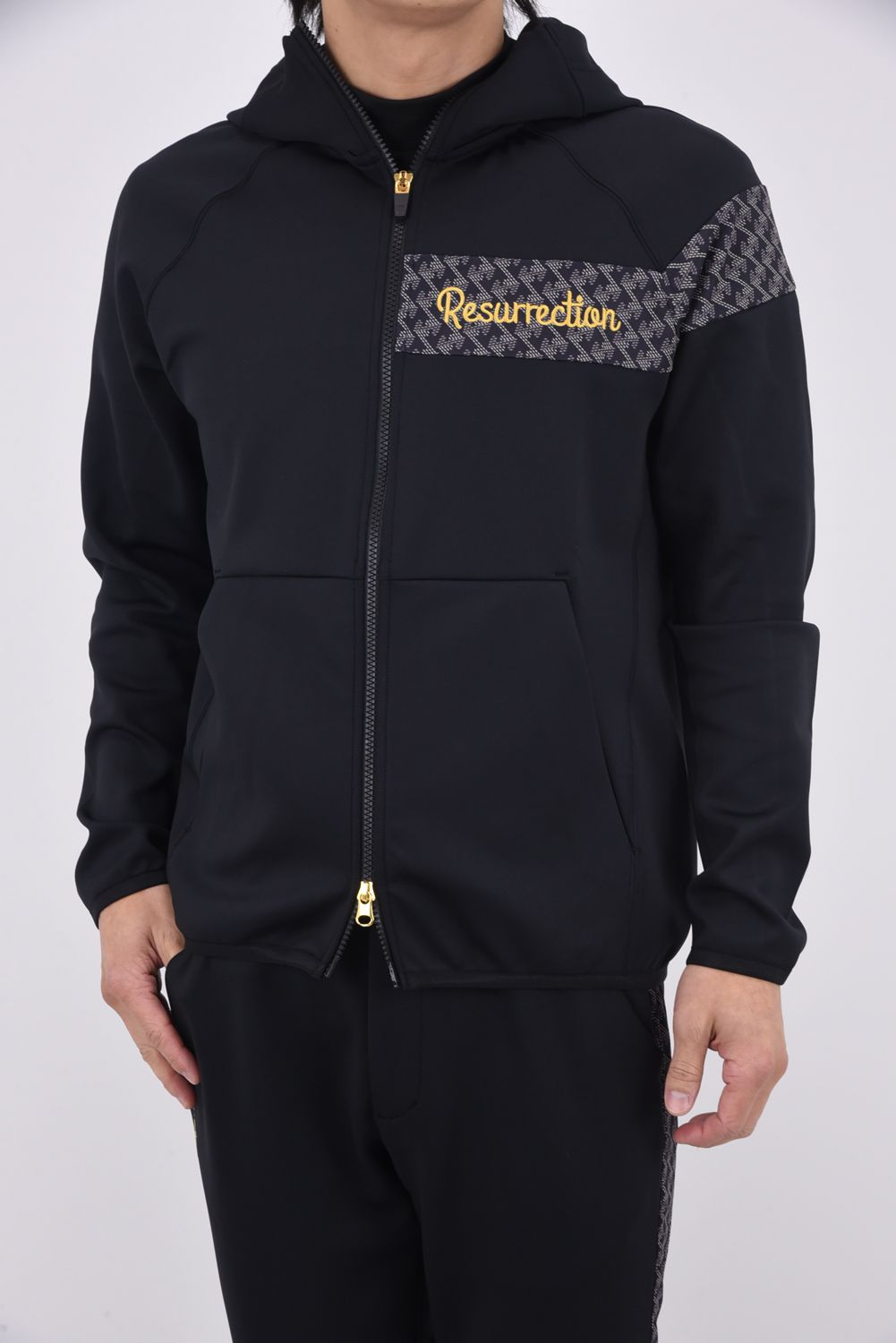 【26SS】 GM ACCENT LINE ZIP UP PARKER / モノトーンシリーズ アクセントライン ジップアップパーカー (ブラック)*