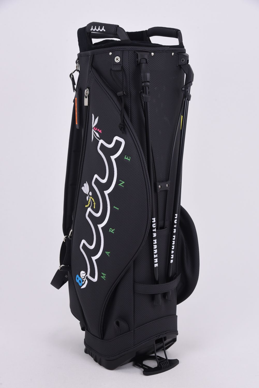 【26SS】【銀行振込・代金引換不可】【返品・交換不可】 CADDY BAG & HEAD COVER / パンチングエシカルレザー フローラルモチーフ刺繍 スタンドタイプ キャディバッグ&ヘッドカバーセット (ブラック)