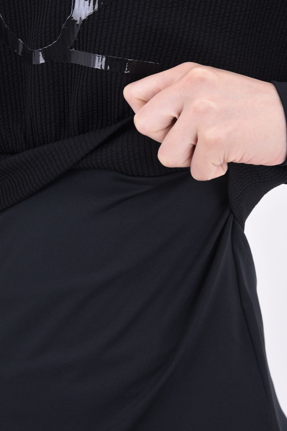 【レディース】 FAKE LAYERED MOCK NECK SHIRTS / フェイクレイヤードデザイン ロングスリーブ モックネックTシャツ ブラック*
