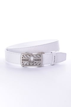【26AW】 INSIGNIA EMBLEM LEATHER BELT / ジャパンメイド オリジナルバックル エンボスモノグラム スライド式レザーベルト (ホワイト)