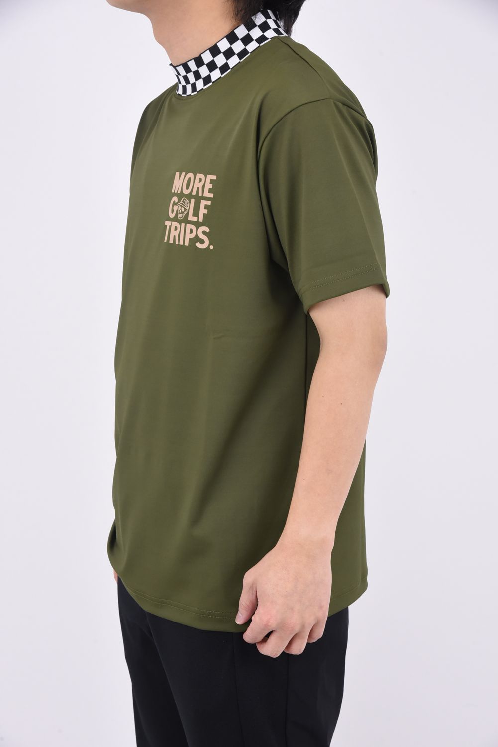 【25SS】 MORE TRIP CHECKER RIB MOCK TEE / モアトリップ プリント モックネック (オリーブ)