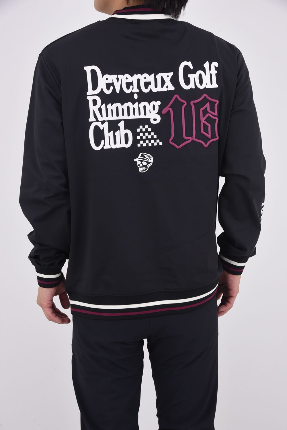 【25AW】 16Runclub Stripe Rib Mock / ロゴプリント ストライプリブ ロングスリーブ モックネック (ブラック)