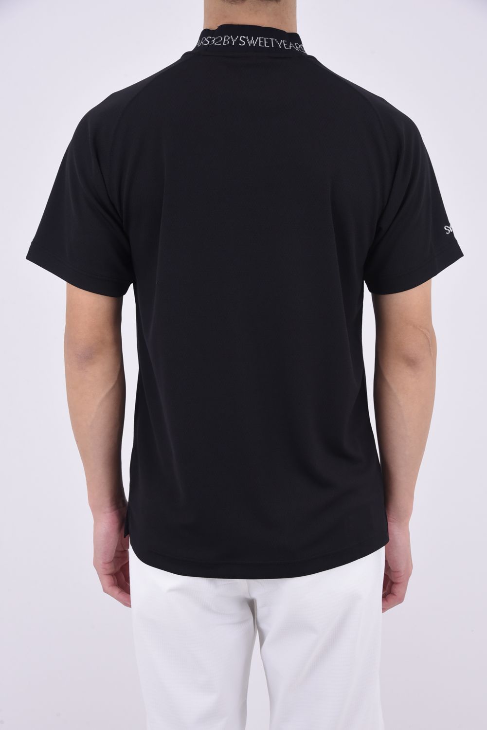 HONEYCOMB THERMOREGULATION MOCK / ワンポイントロゴ ハニカム ドライタッチ モックネック Tシャツ (ブラック)