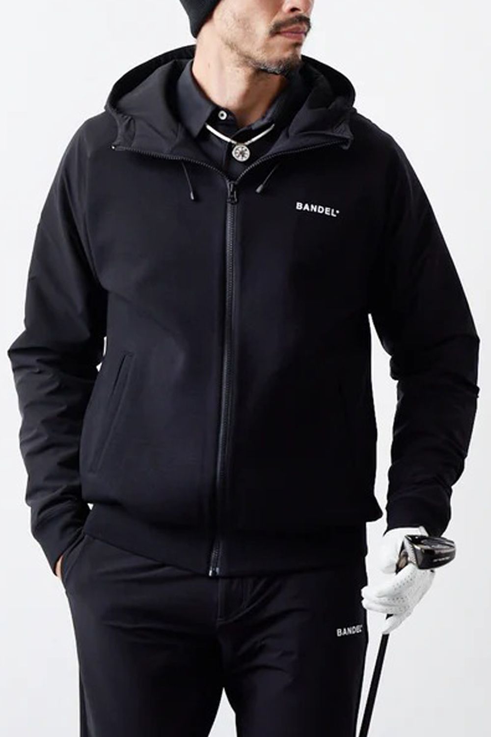 【25AW】 SWITCH RAGLAN SLEEVE ZIP HOODIE / ボンディング素材 ラグランスリーブ ハイネックジップフーディー (ブラック)